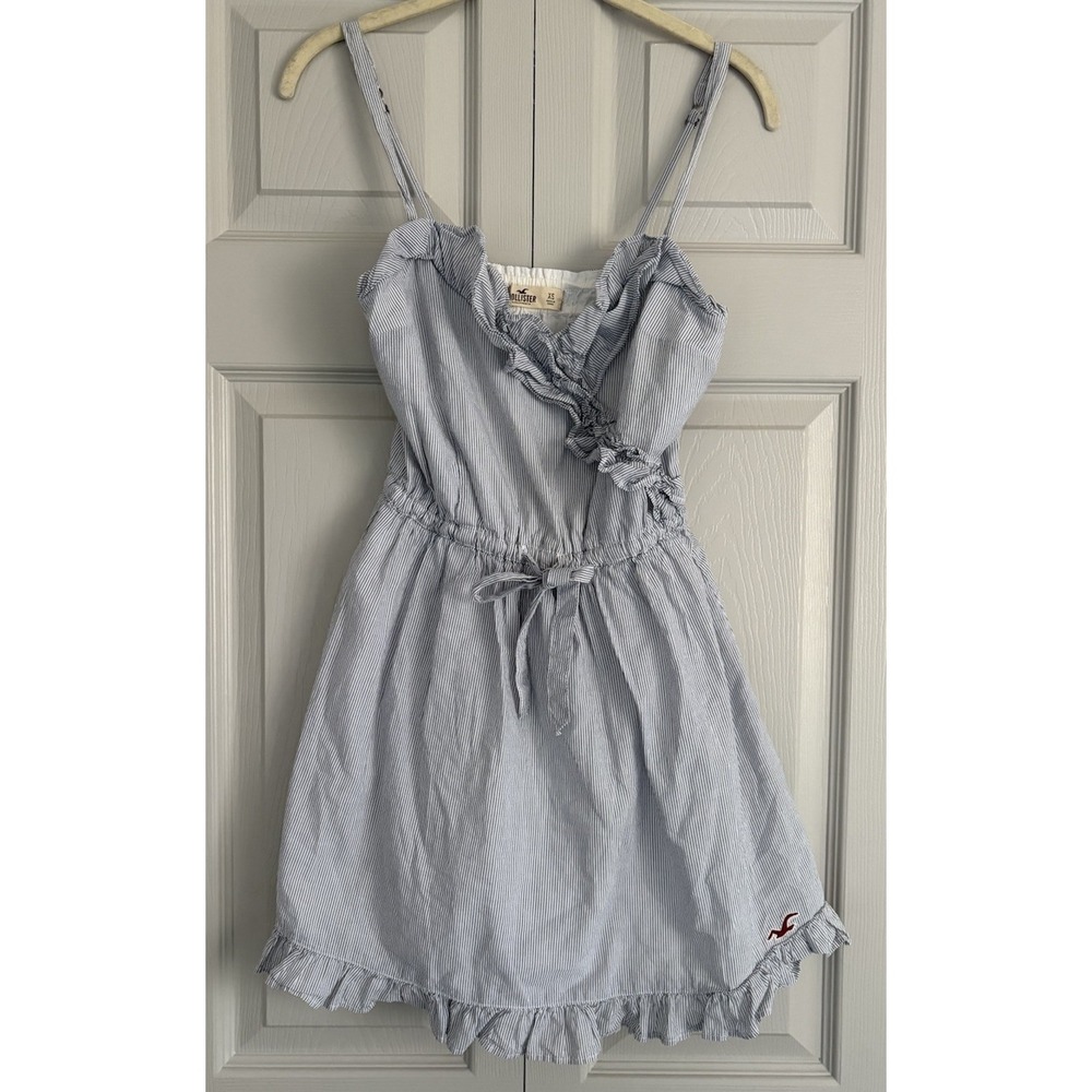 Vintage Y2K Hollister Women's‎ Ruffle Flare Ruffle Skater Dress Blue White Sz XS